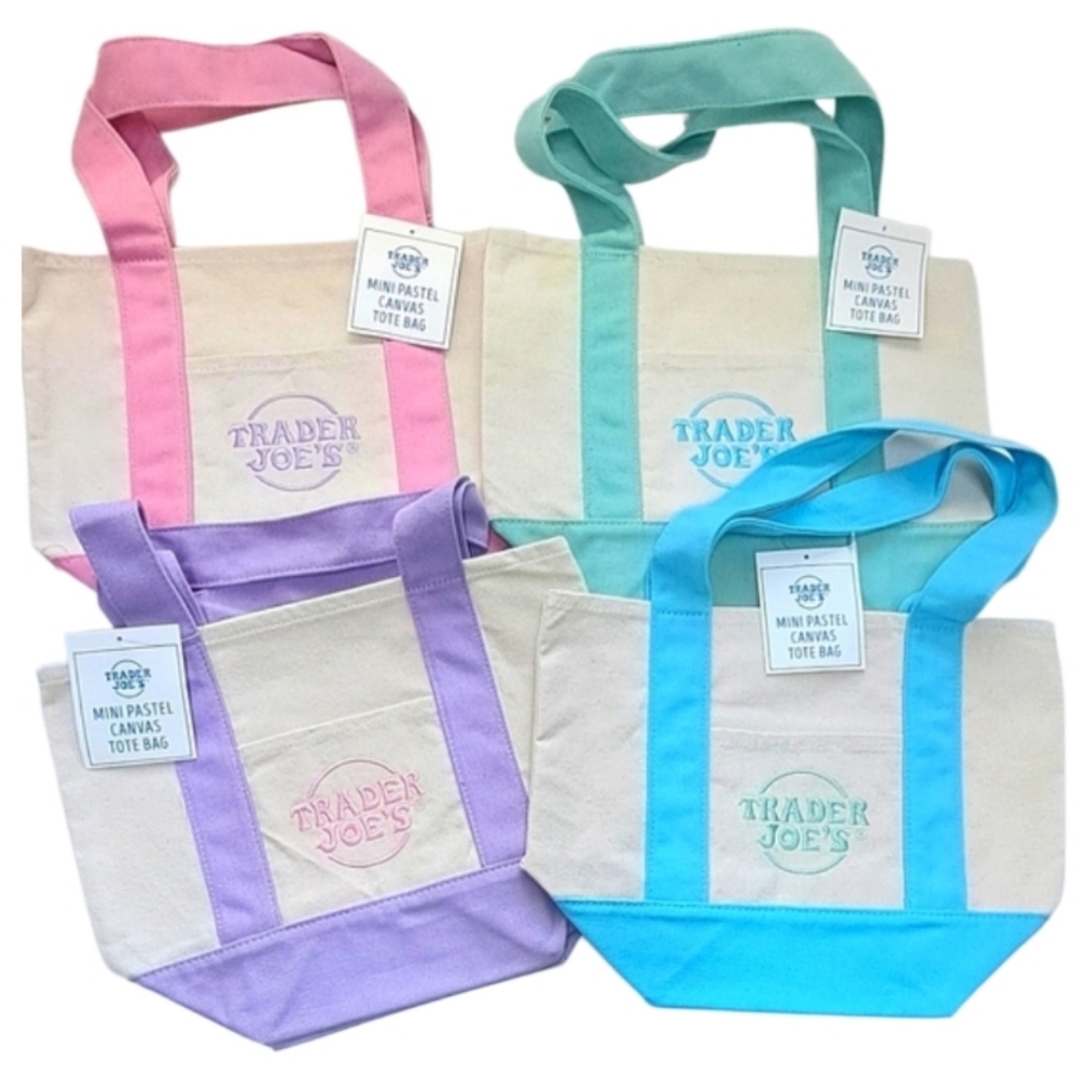 Bundle of 4 TRADER JOE'S Pastel Canvas Mini Tote Collection Set HARD TO FIND